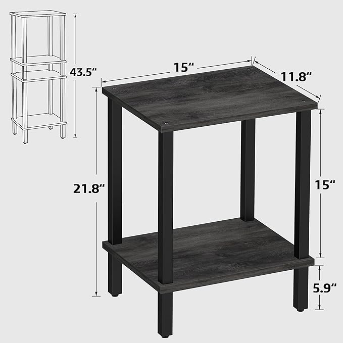 TUTOTAK End Table, Set of 2, Side Table, Nightstand, 2-Tier Storage Shelf, Sofa Table for Small Space, Living Room, Bed Room, Charcoal Grey TB01BY035(2PCS)