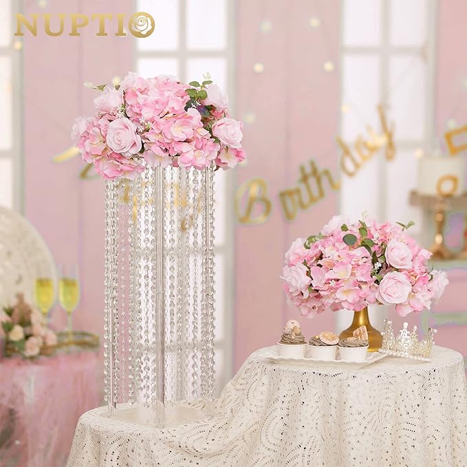 NUPTIO Flower Ball Arrangement Bouquet - 2 Pcs 14.2 inch Diameter Pink Fake Flowers Roses Balls for Centerpieces Tables - Artificial Rose Arrangements for Wedding Centerpiece Table Decorations