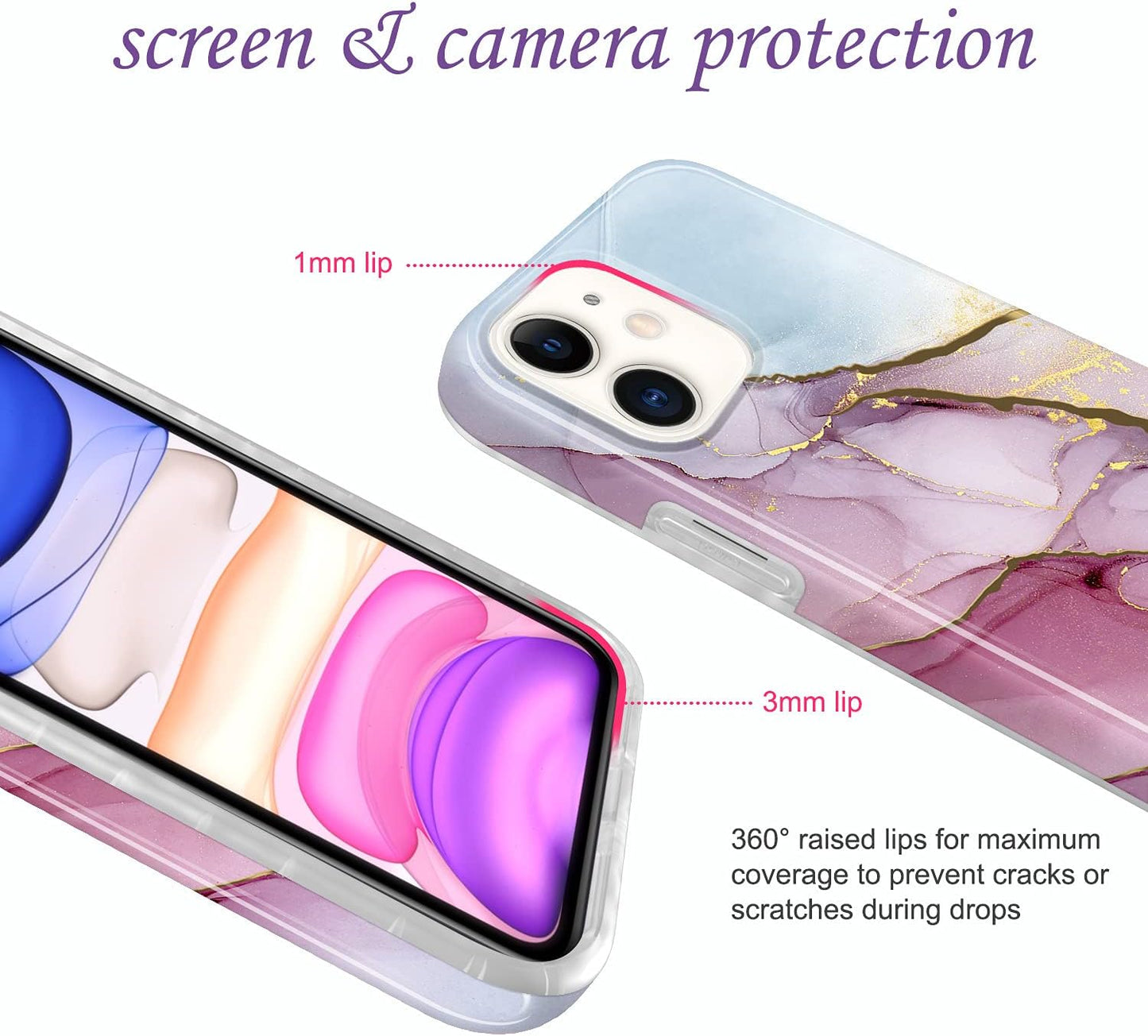 JIAXIUFEN Gold Electroplated Glitter Marble Case for iPhone 11 Pro, Slim Shockproof Flexible TPU Cover