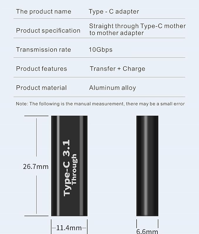 BOLS USB C Female-to-Female Adapter(2 pcs), Supports Fast Charging and Data Transfer Extension, up to 10GBbps Rate…