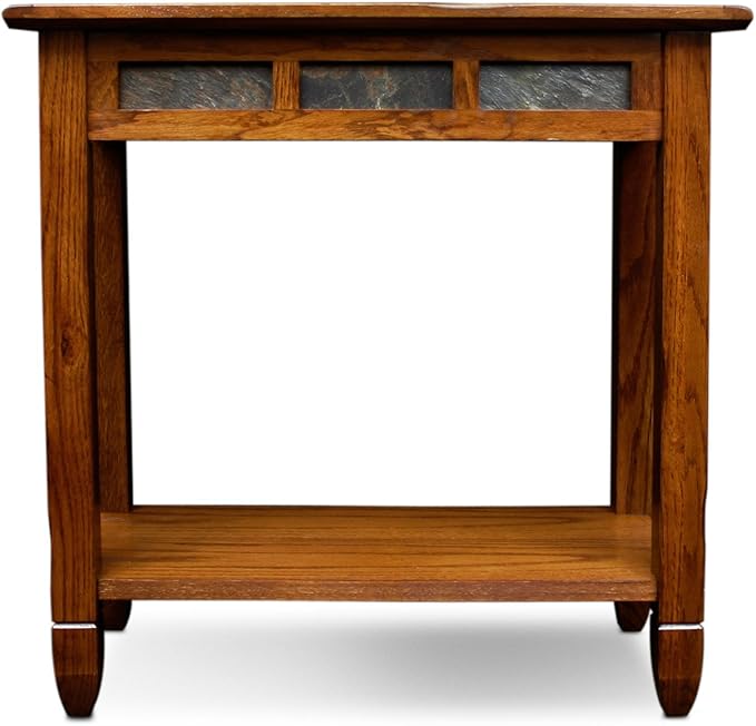 Leick Home Sibley End Table, Solid Wood, 12 in. Wide, Slate Tile Detail, 1 Lower Shelf, Narrow Width, Easy-Assembly, Rustic Oak, 24.0 in. L x 12.0 in. W x 24.0 in. H, 10060