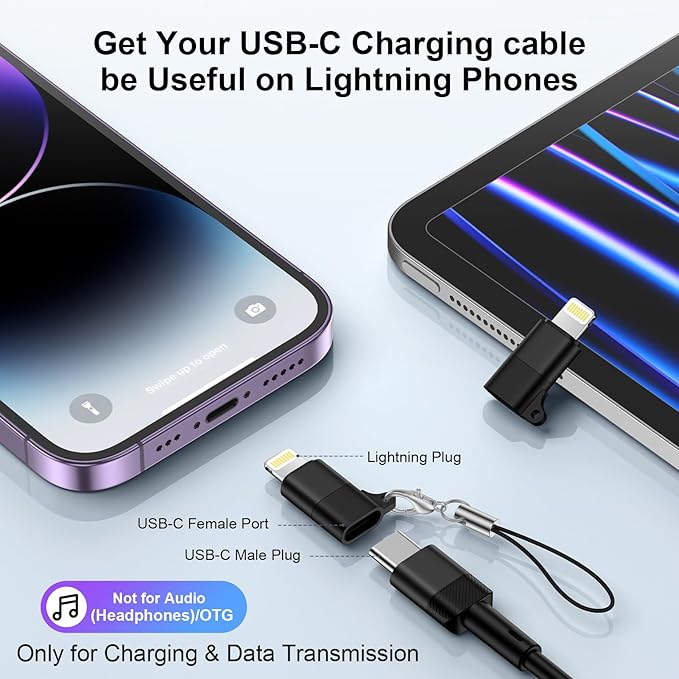 2 Pack USB C to Lightning Adapter [Apple MFi Certified] for iPhone 14 13 12 11 X XR XS 8 7 6 5 iPad AirPods,Lightning to USB Type C Adapter Cable Adaptor PD Fast Charging & Data Sync,NOT for Audio/OTG