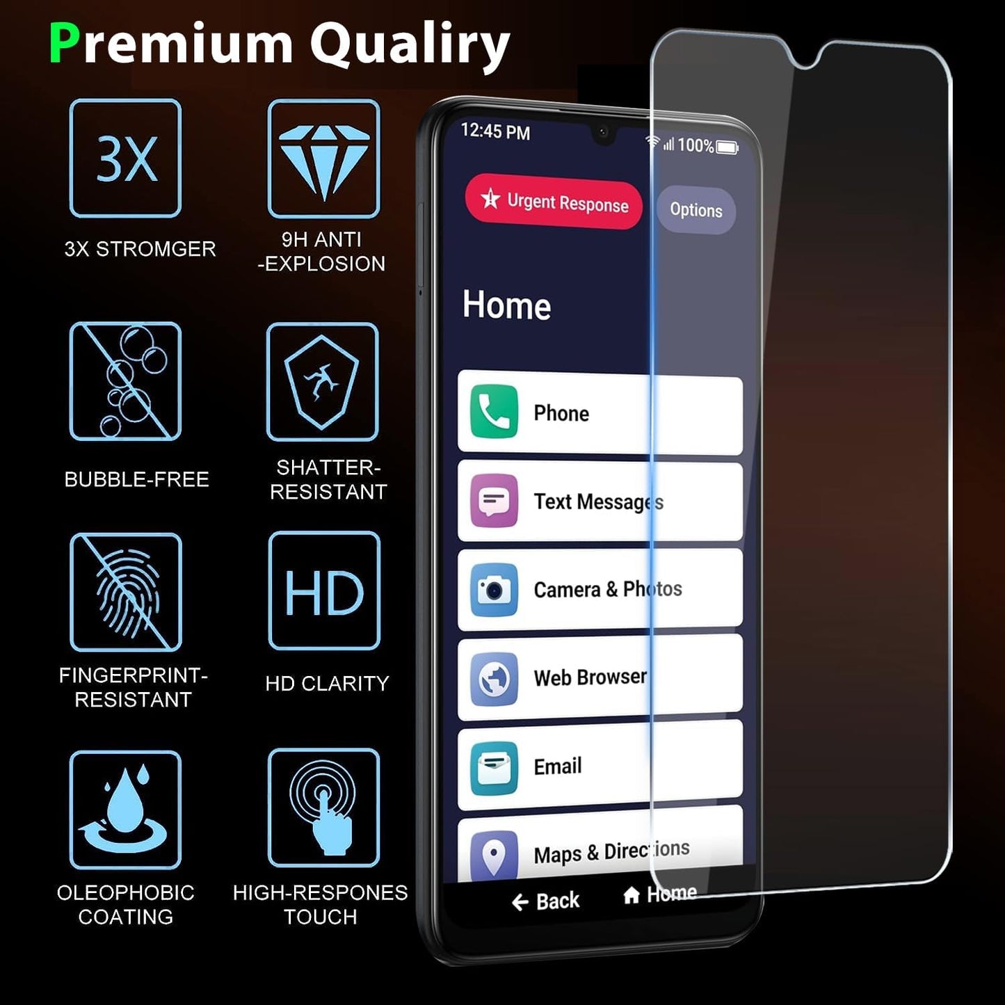 Lively Smart 4/Jitterbug Smart4 Tempered Glass Screen Protector 3 Pack, 9H Hardness, HD Clarity, Case Friendly, Bubble
