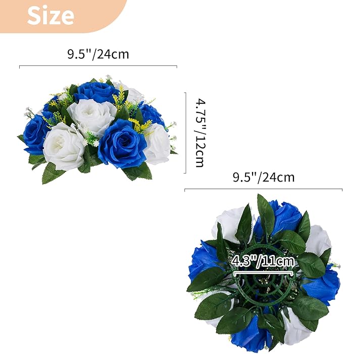 NUPTIO Flower Ball Arrangement Bouquet - 2 Pcs 9.5 inch Diameter Royal Blue Fake Flowers Roses Balls for Centerpieces Tables - Artificial Rose Arrangements for Wedding Centerpiece Table Decorations
