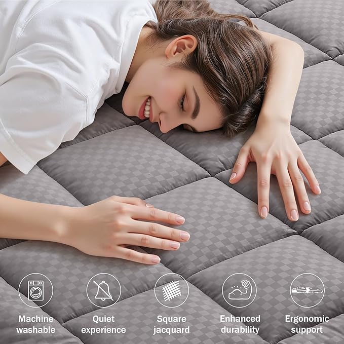 OLANLY King Quilted Fitted Mattress Pad – Soft Down Alternative Pillow Top Mattress Topper, Cooling Comfort Breathable Mattress Cover, Machine Washable Deep Pocket Mattress Protector, Light Grey