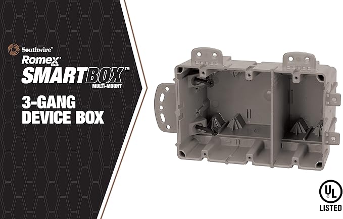 Southwire MSBMMT3G 3 Gang Multi Mount Device Box with Depth Adjustable; Heavy Duty 42lb; Gray
