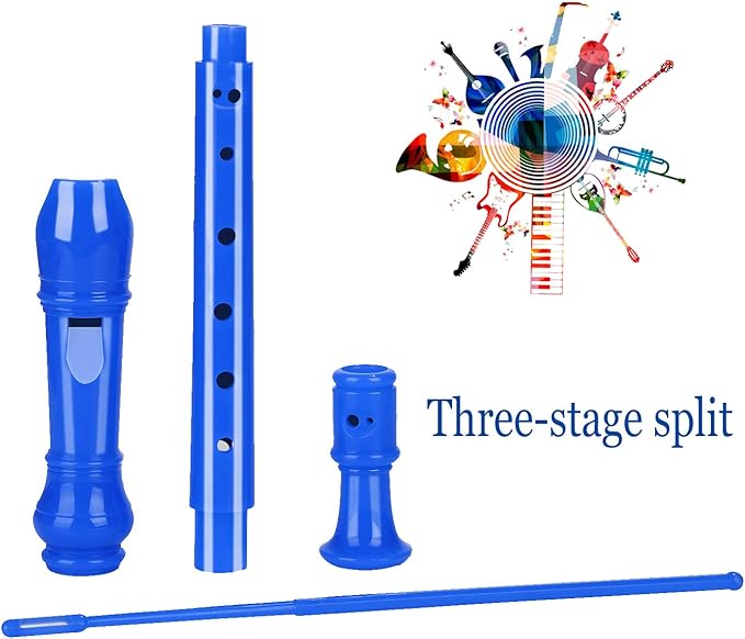 Soprano Recorder Instrument for Kids Beginners Student German Fingering C Key Recorder Instrument 3 Piece with Cleaning Rod and Bag Fingering Chart(Blue)