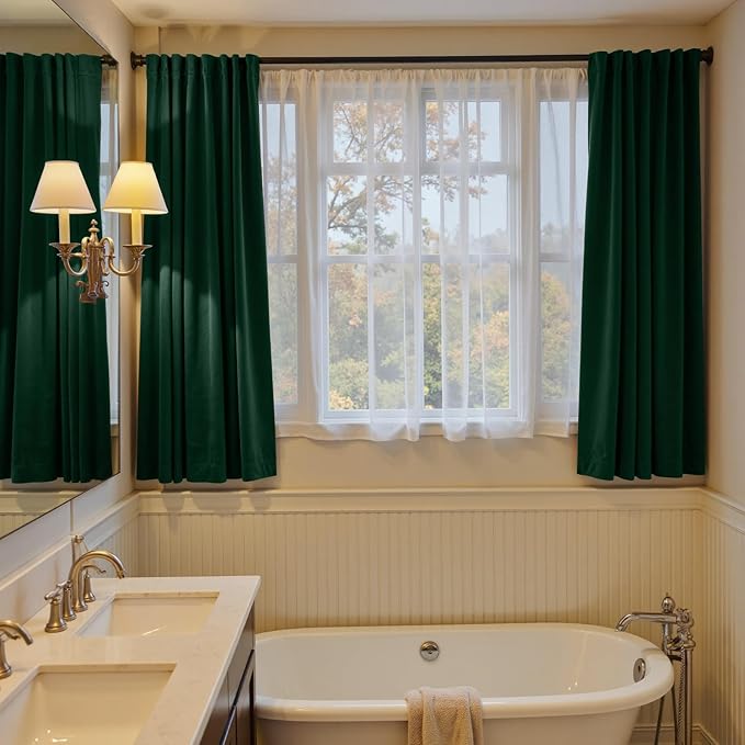 Lazzzy Velvet Blackout Curtains Thermal Insulated Room Window Drapes Super Soft Luxury Curtains for Living Room Bedroom Rod Pocket 2 Panels, Emerald Green, 52" W x 63" L