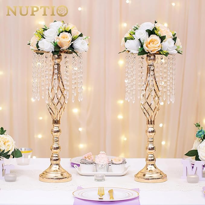 NUPTIO Pcs of 2 Fake Flower Ball Arrangement Bouquet,15 Heads Plastic Roses with Base, Suitable for Our Store's Wedding Centerpiece Flower Rack for Parties Valentine's Day Home Décor