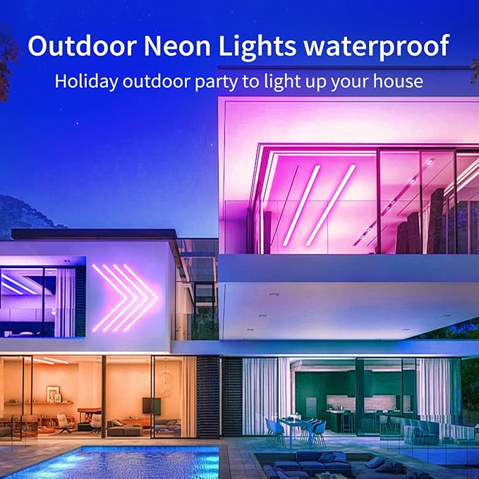 60FT Neon Rope Lights,Flexible Led Light Control with App/Remote,Multiple Modes,IP67 Outdoor Waterproof,Music Sync Strip for Bedroom