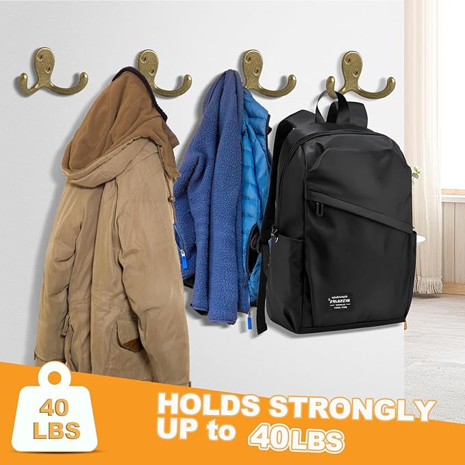 25 Pack Coat Hooks Wall Hooks for Hanging, Heavy Duty Double Prong Metal Hook Wall Mounted for Living Room, Bathroom, Kitchen, Bedroom for Coat, Bag, Scarf, Towel, Hat, Key, Cup (Bronze)