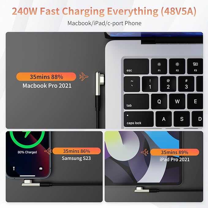 240W USB C Magnetic Adapter, Right Angle 90 Degree USB-C Male to Female Connector, 40Gbps Data Transfer, 4K Video Output, Right Angle USBC Adapter for MacBook Pro/Air, Steam Deck, PS5