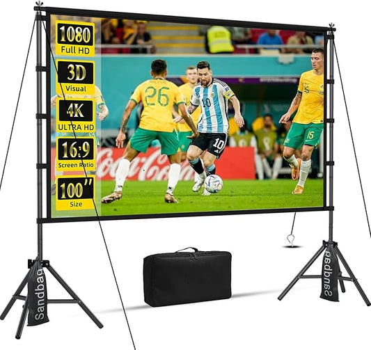 100inch Projector Screen and Stand,Outdoor and Indoor Projection Screen,16:9 4K HD Rear Front Movie Screen Portable with Carry Bag Wrinkle-Free Design for Home Theater 100inch