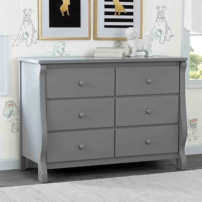 Delta Children Universal 6 Drawer Dresser with Interlocking Drawers - Greenguard Gold Certified, Grey