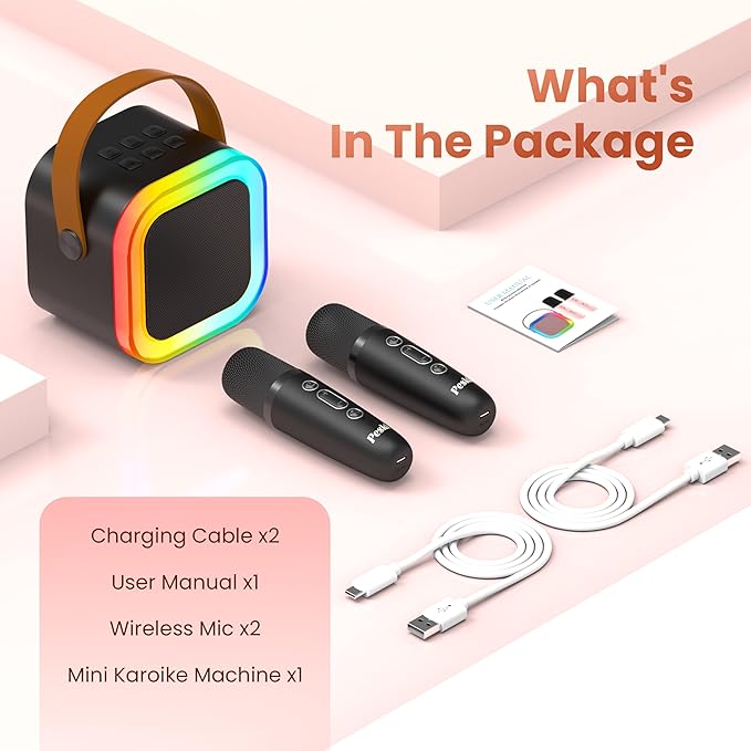 Mini Karaoke Machine for Kids Adults, Portable Bluetooth Speaker with 2 Wireless Karaoke Microphones,2025 TOP Birthday Gifts Toys for Boys 3,4, 5, 6, 7, 8+Years Old Toddler Karaoke Player