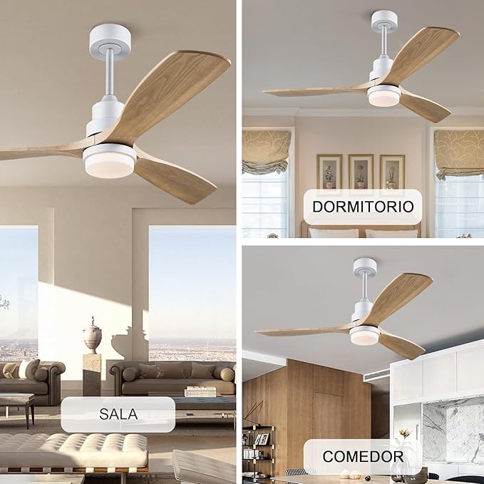 BOJUE 60 Inch Ceiling Fans with Lights and Remote Control, Dimmable LED Light, Indoor Outdoor Wood Ceiling Fan with 3 Blades for Patio, Living Room, Bedroom, Office, Summer House