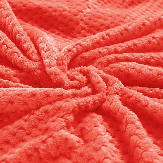 Exclusivo Mezcla Fleece Throw Blanket Extra Large, Super Soft and Warm Blankets for Couch, Sofa and Bed Waffle Textured, Cozy, Fuzzy and Lightweight (Coral Orange, 50x70 Inches)
