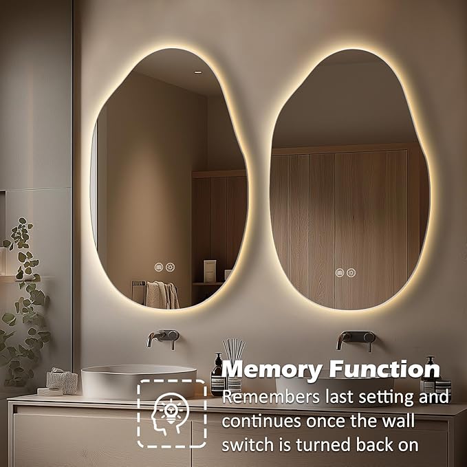 LED Bathroom Mirror with Lights 24x32, Stepless Dimmable Irregular Backlit Mirror with 3 Colors, Anti-Fog, Memory, Al-Alloy Lampshade, Frameless Smart Mirror for Bathroom (Horizontal/Vertical)