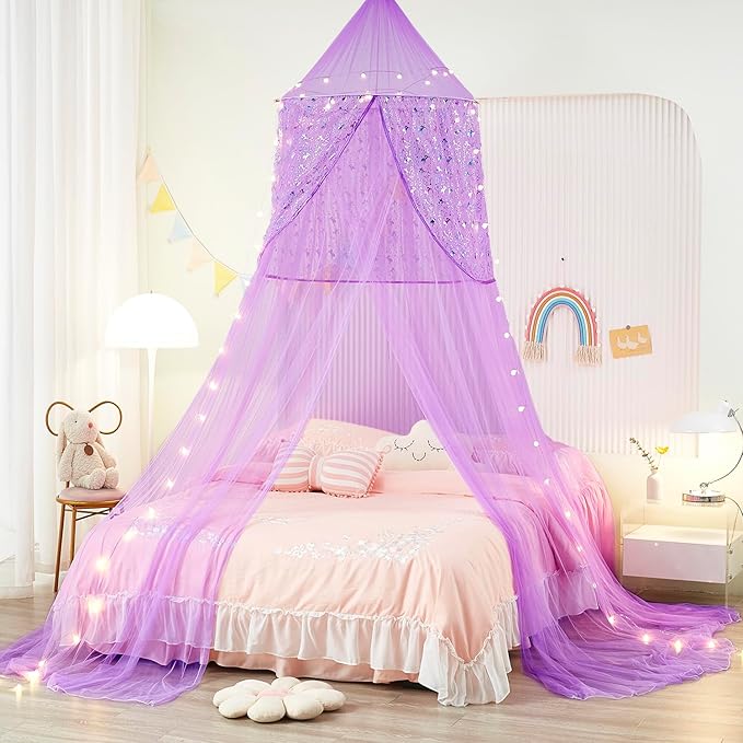 Unicorn Bed Canopy for Girls,Bed Canopy with Lights,Canopy for Girls Room Decor, Canopy for Twin to King Size