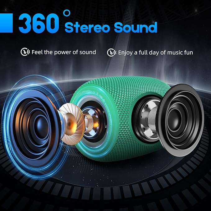 Portable Bluetooth Speaker, BT5.3 Wireless Speaker 20W Bass Diaphragms with Multi LED Light Dynamic Modes, IPX6 Waterproof 16H Playtime supports FM Mode, TF, USB for Home, Cycling, Outdoor, Beach