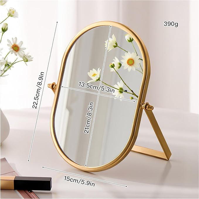 Tabletop Mirrors Makeup Mirror Portable Vanity with Metal Frame Desk Table Mirror with 180°Adjust Dressing Room Rotate Good for Bedroom Bathroom
