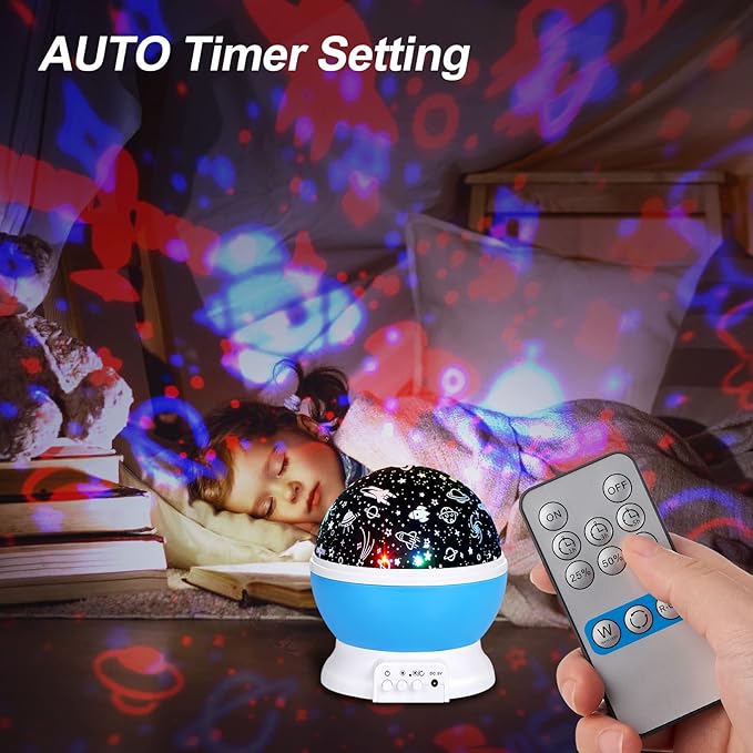 Christmas Baby Night Lights with Remote Control,Moon Projector 360 Degree Rotation - 4 LED Bulbs 8 Color Changing Light, Romantic Night Lighting Blue