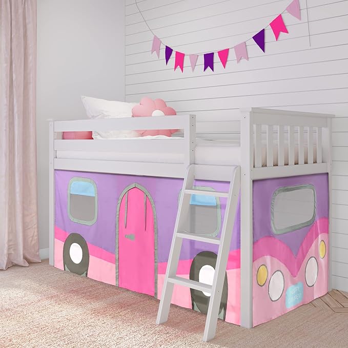 Max & Lily Underbed Curtain for Low Bunk Bed/Low Loft Bed, Camper Van Play Kids, Cotton Privacy Bottom Bunk, 2 Panel Set, Pink/Purple (180032-056)