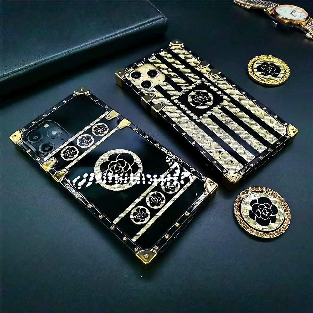 for Samsung Galaxy A53 5G Case, Gold Bling Glitter Rose Flower Design Soft Trunk Cover with Ring Kickstand
