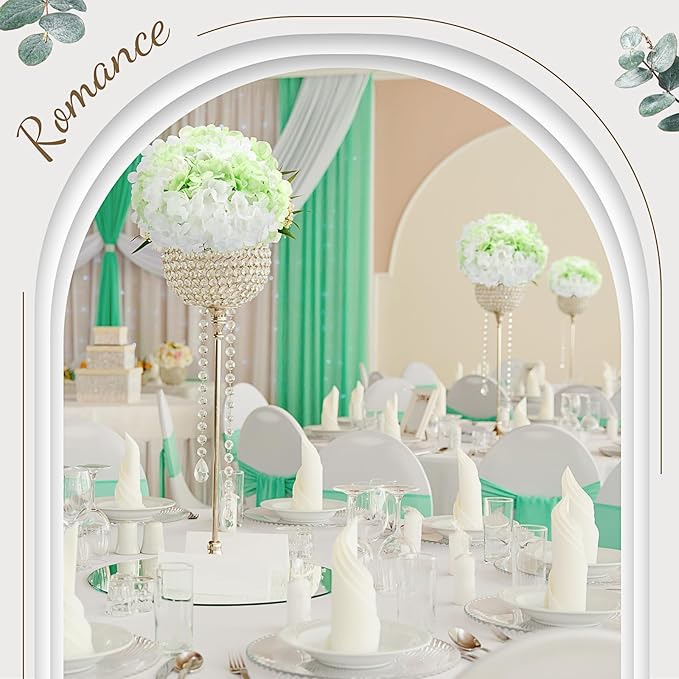 Zeyune 100 Pcs Hydrangea Artificial Flowers, Silk Flower Heads with Stems, Fake Hydrangea Bouquet for Wedding Arch Centerpiece DIY Floral Home Decoration (White and Green)