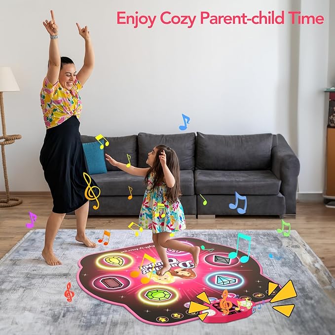 Dance Mat Toys for 3-12 Year Old Girls, 6-Button Kids Dance Mats Bluetooth Dance Pad, Light-up 6 Game Modes Dance Mat for Kids, Christmas/Birthday Gifts for 3-5 6 7 8 9 10+ Year Old Kid