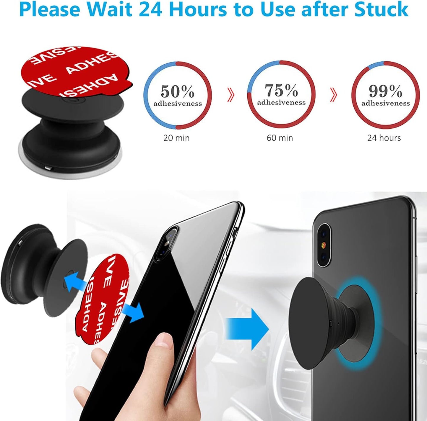 PKYAA 8 Pack Sticky Adhesive Compatible with Socket Base, Double-Sided Replacement Tape for Collapsible Grip & Stand