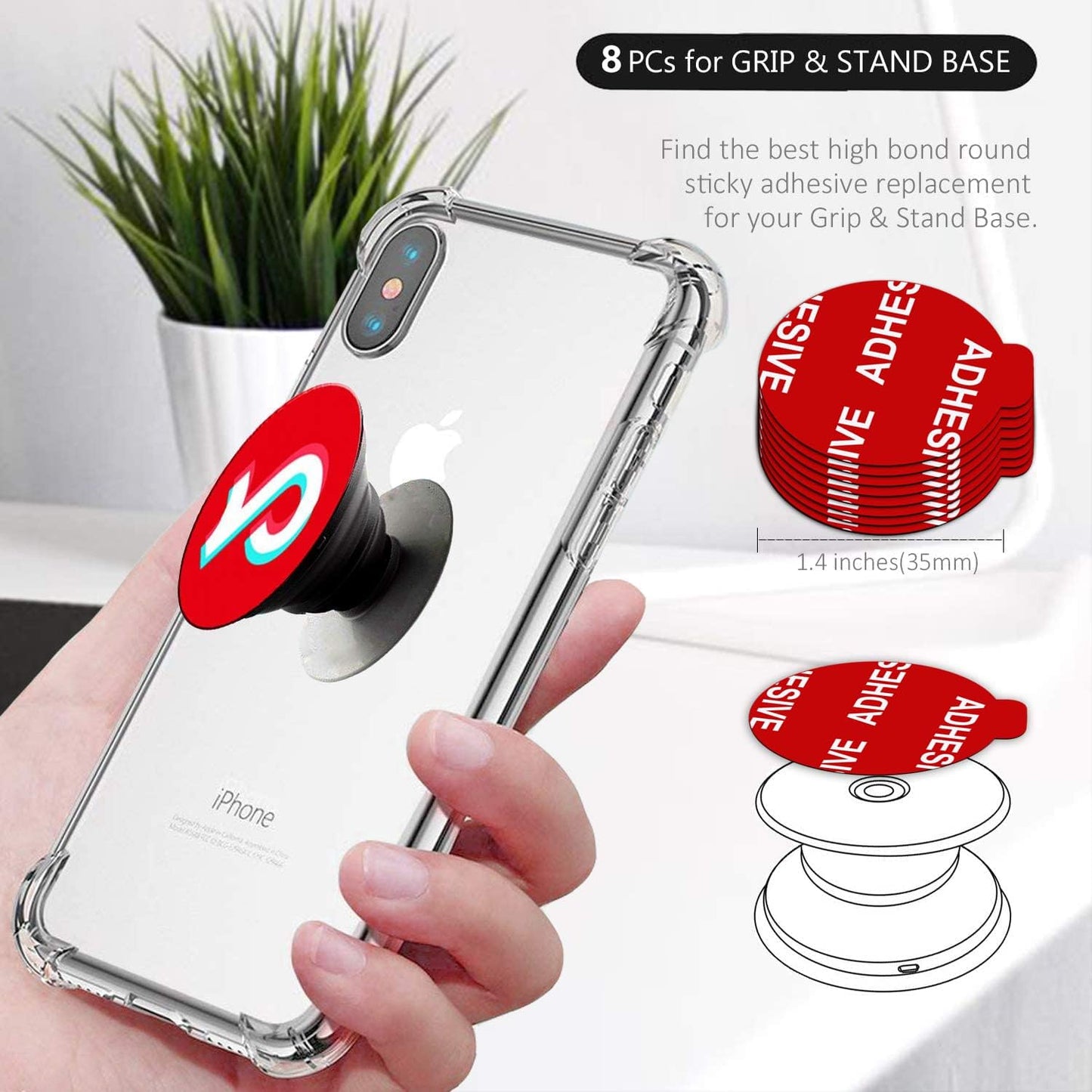 PKYAA 8 Pack Sticky Adhesive Compatible with Socket Base, Double-Sided Replacement Tape for Collapsible Grip & Stand
