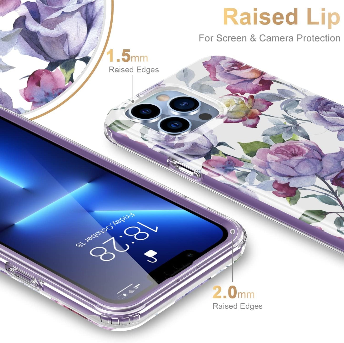 Esdot iPhone 13 Pro Max Case with Built-in Screen Protector, Military Grade Cover with Fashion Designs