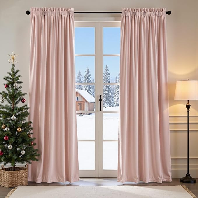 Lazzzy Velvet Blackout Curtains Thermal Insulated Room Window Drapes Super Soft Luxury Curtains for Living Room Bedroom Rod Pocket 2 Panels, Dusty Pink, 52" W x 84" L