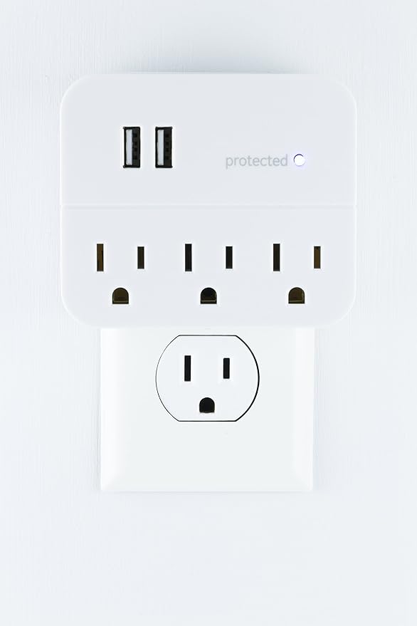 GE 14512 Surge Tap, 3 Outlets, 450J, USB, 2 Ports, 1.0A, White