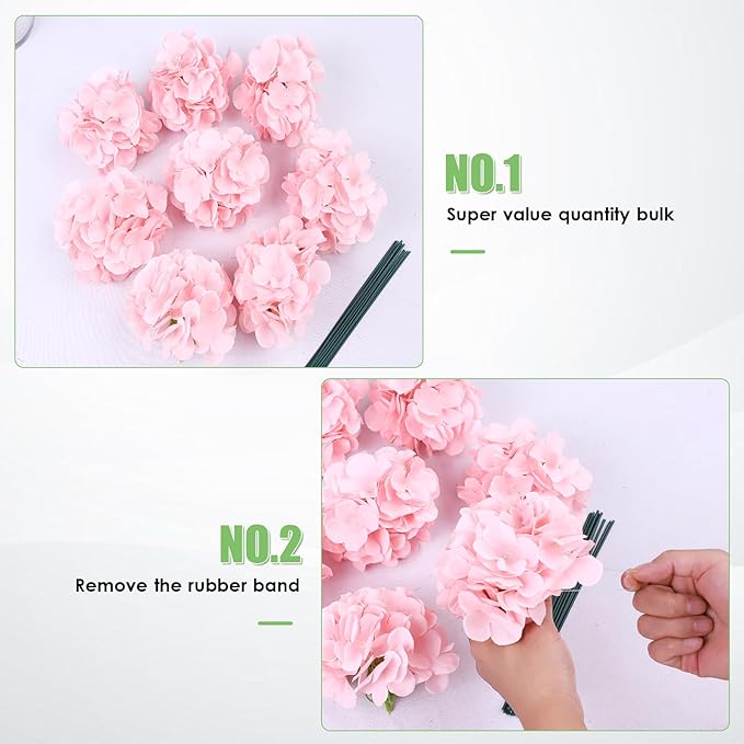 AVIVIHO 65pcs Fake Flowers Pink Hydrangea Artificial Flowers Bulk Realistic Hydrangeas Silk Flowers with Stems for Party,Home,Weddings,Table,Florals DIY Project,Arch Backdrop Decoration