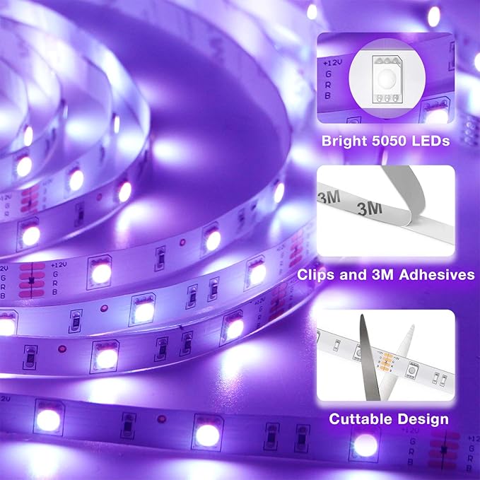 hyrion 50 ft LED Strip Lights SMD 5050 Led Lights Strip with 44 Keys Remote, 12 Volt Dimmable RGB Color Changing Tape Lighting for Bedroom,Living Room,Kitchen,Home Decor