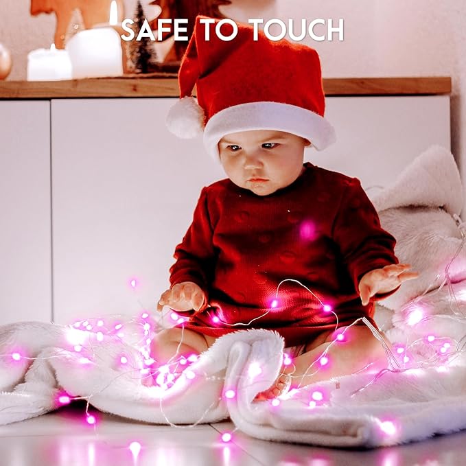 JMEXSUSS 8 Pack 50 LED Christmas Fairy Lights Battery Operated String Lights, 16ft Pink Twinkle Fairy Lights Indoor Outdoor Waterproof for Mason Jars Bedroom Party Wedding Christmas Decorations
