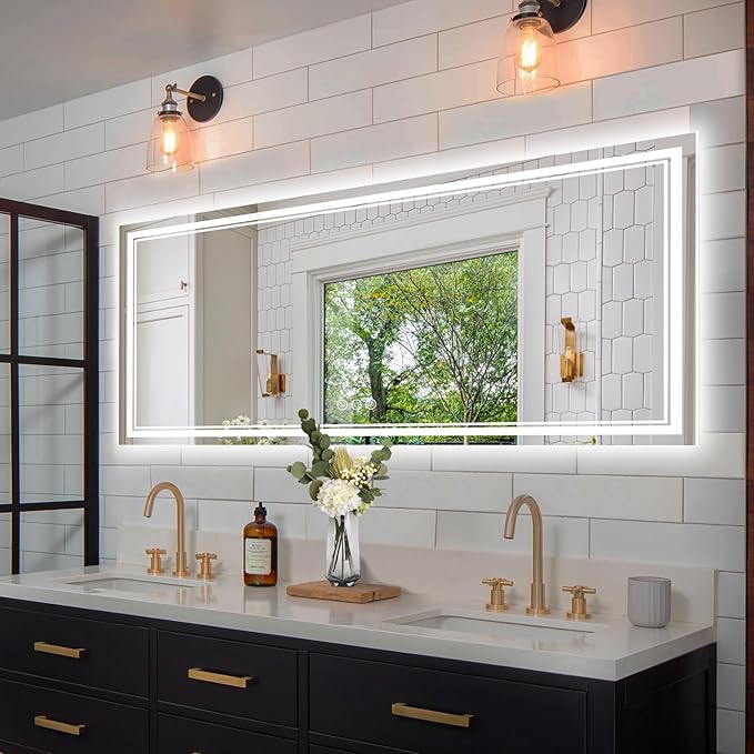 72x32 Inch Led Mirror for Bathroom with Front Light and Backlit, Dimmable Anti Fog Wall Bathroom Mirror with Led Lights, Water Proof, Decor Vanity Mirror