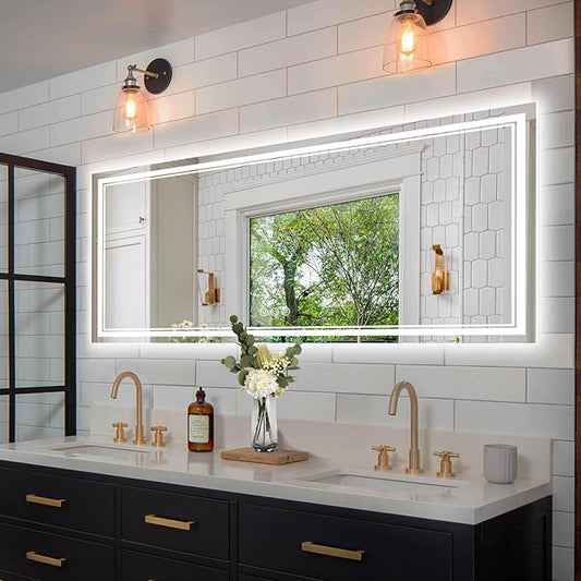 72x32 Inch Led Mirror for Bathroom with Front Light and Backlit, Dimmable Anti Fog Wall Bathroom Mirror with Led Lights, Water Proof, Decor Vanity Mirror