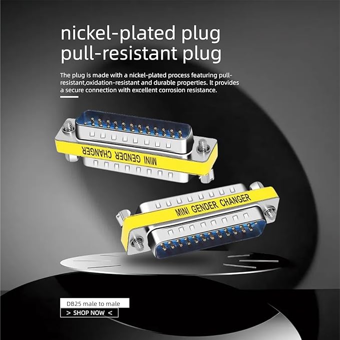 db9 Connector Null Modem Adapter，25-Pin Serial vga Adapter RS232 db9 Gender Changer,for Computer and Industrial Device Data Transfer(M-M（2P-25 Pin）)