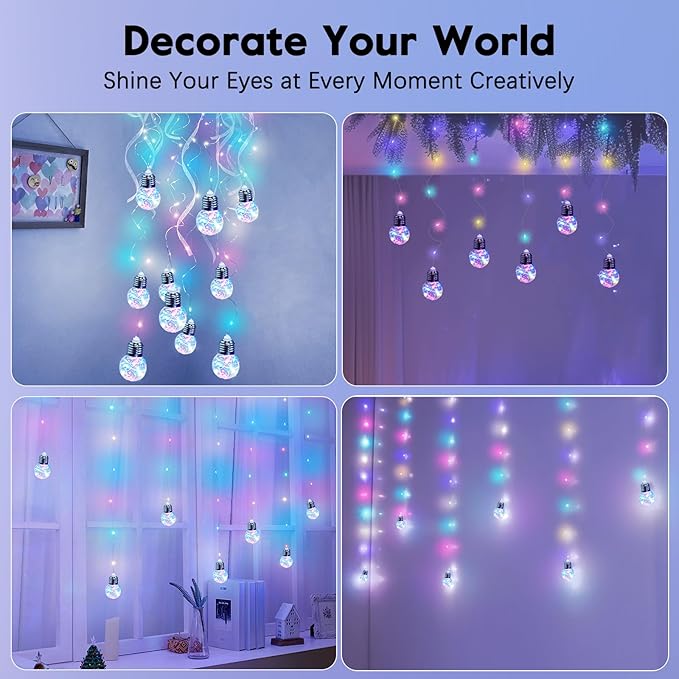 Minetom 200 LED Wishing Ball Curtain Lights - Fairy String Lights with Remote, USB Powered Waterproof for Christmas Wedding Party Bedroom Decoration, Multicolored