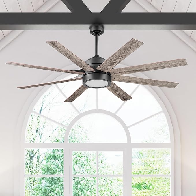 Honeywell Ceiling Fans Xerxes Modern 62 Inch Ceiling Fan with Light, Remote Control Fan, LED Indoor Fan with 8 Blades, Dark Elm and Rough Pine Blade Finish Options, Bronze (50609-01)
