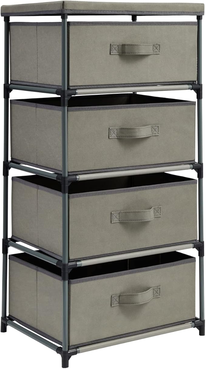 Juvale 4-Tier Dresser for Bedroom - 16.5 in x 13 in x 33 in, Light Gray Fabric, 4 Drawers - Narrow Closet Storage Drawers & Organizer - Steel Frame & Easy Assembly