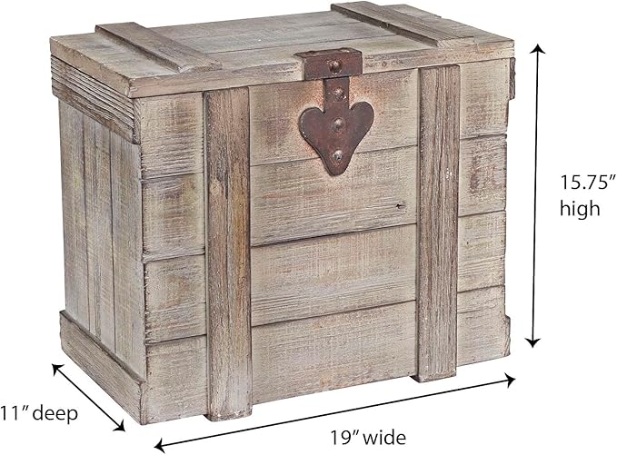 Household Essentials Decorative Trunk, Victorian Style, Aged-Wood Finish and Metal Accents, with Fully Opening Lid and Ring Handles