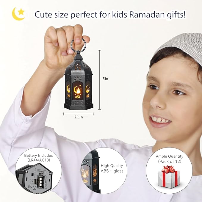LLQ Ramadan Lanterns (5-12pcs) - Mini Lanterns Decorative Lights - Ramadan Gifts & Table Centerpiece, Eid Mubarak Decorations, Black