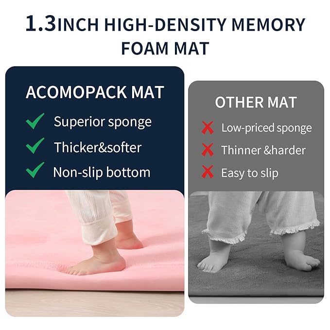 ACOMOPACK Baby Play Mat for Floor 1.3" Thick Memory Foam Play Mat 79"×157 Tummy Time Crawling with Non-Slip Bottom for Living Room,Nursery,Soft Velvet Playpen Mats for Kids,Infants（Pink）