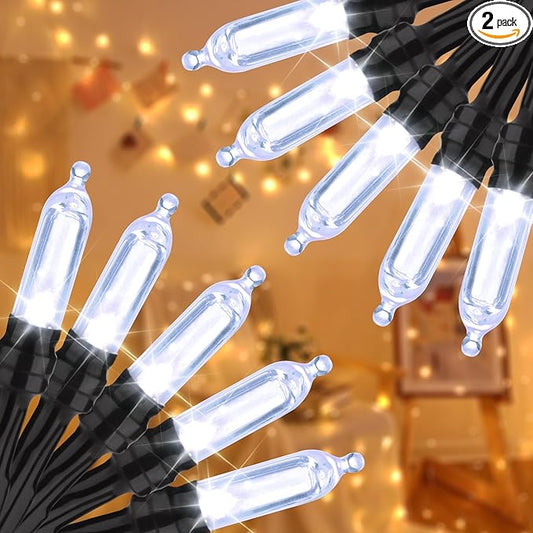 LYHOPE Battery Christmas Lights, 2Pack Total 66ft 200 LED Christmas Lights Waterproof 8 Modes Battery Operated String Light for Outdoor & Indoor, Xmas Tree, Wreaths, Holiday Decoration (Cool White)