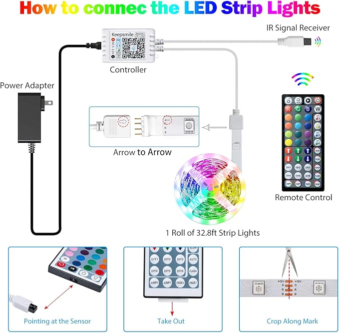 Tenmiro 32.8ft Led Strip Lights, RGB LED Smart Music Sync Color Changing LED Lights Strips with Remote Led Lights for Bedroom, Kitchen, Home, TV, Parties and Fstivals