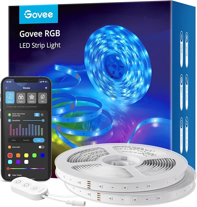 Govee LED Strip Lights 100ft, LED Lights for Bedroom, WiFi RGB LED Lights work with Alexa and Google Assistant, 64 Modes and Music Sync, Strip Lights for Indoor, Home Decor, 2 Rolls of 50ft